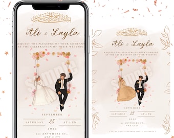 Boda musulmana islámica invitaciones digitales imprimibles móviles