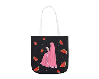 Canvas Tote Bag Muslim hijab Palestine watermelon, 5-Color Straps