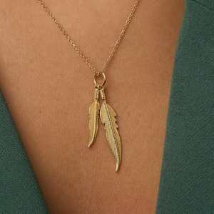 Sterling Silber Feder Halskette | Boho Angelic Feder Halskette | Vergoldete Halskette | Schutz Schmuck | Geschenk für Sie