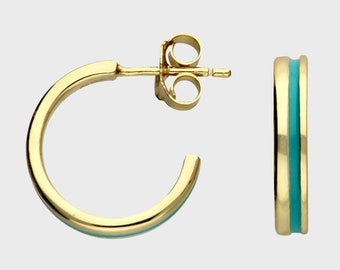 Turquoise Huggie Hoop Earrings Sterling Silver | 18ct Gold Plated Hoop Earrings | Minimalist Hoop Earrings | Gift for Her