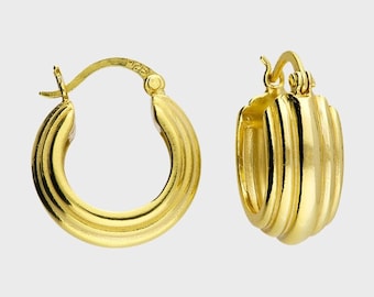 Sterling Silver Chunky Hoop Earrings | Silver or Gold | Statement Earrings | Barrel Hoop Earrings | Textured Hoop Earrings | Gift for Her