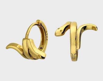 Gold Snake Huggie Hoop Earrings | Sterling Silver Snake Earrings | Gold Plated Hoops | Serpent Hoop Earrings | Minimalist Huggie Hoops