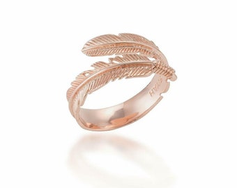 Gold feather ring Gold open ring tiny feather dainty delicate adjustable ring dot stacking stackable gold plated ring women/'s gift