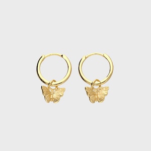 Gold Butterfly Huggie Hoop Earrings | Gold Plated Sterling Silver Butterfly Charm Earrings | Drop Butterfly Earrings | Gift for Her