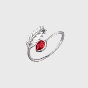 925 Sterling Silver Birthstone Ring | July Birthstone Ring | Adjustable Leaf Ring | Gemstone Ring | Birthday Gift | Gifts for Her