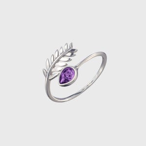 925 Sterling Silver Birthstone Ring | December Birthstone Ring | Adjustable Leaf Ring | Gemstone Ring | Birthday Gift | Gifts for Her