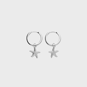 Sterling Silver Starfish Huggie Hoop Earrings | Dainty Sea Themed Earrings | Small Starfish Drop Earrings | Gift for Her