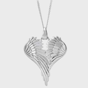 925 Sterling Silver Angel Wing Heart Necklace | Silver Angel Wing Pendant | Memorial Jewellery | Meaningful Gift | Spiritual Gift for Her