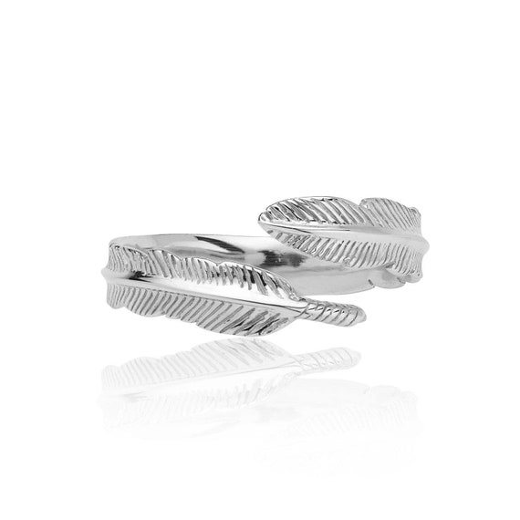 Adjustable 9ct White Gold Feather Ring Angel Wing Ring Meaningful