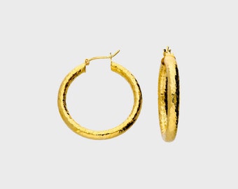 Gold Large Hoop Earrings | Sterling Silver Snakeskin Hoop Earrings | 18ct Gold Plated Tube Hoops | Gold Hoops | Statement Hoops | Gift