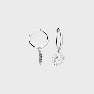Sterling Silver Sun Huggie Hoop Earrings | Sun Dangle Earrings | Bohemian Hoop Earrings with Cubic Zirconia | Gift for Her