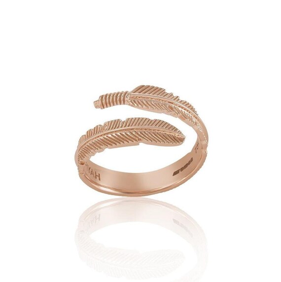 18ct Gold Feather Ring Yellow Gold Ring Rose Gold Ring White Gold Ring Adjustable Ring Feather Jewellery Gift for Her Etsy