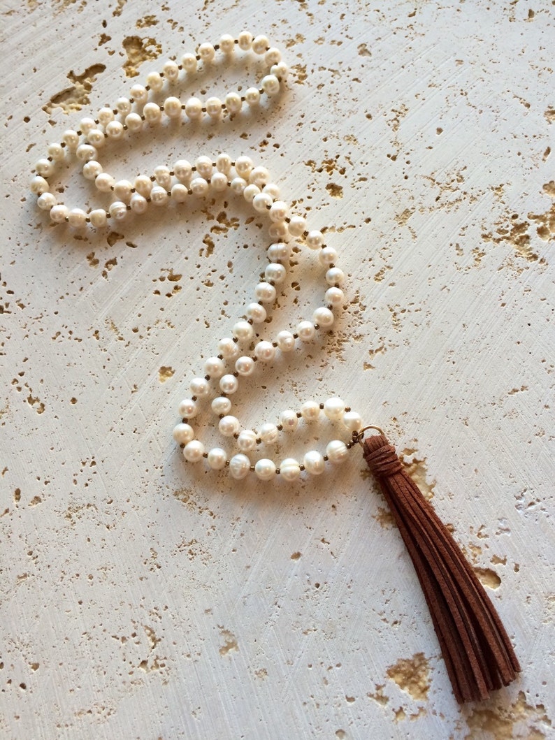 Long Freshwater Pearl Tassel Necklace,tassel necklace,Pearl Tassel Necklace,yoga pearl necklace,pearl tassel,pearl necklace with leather tas