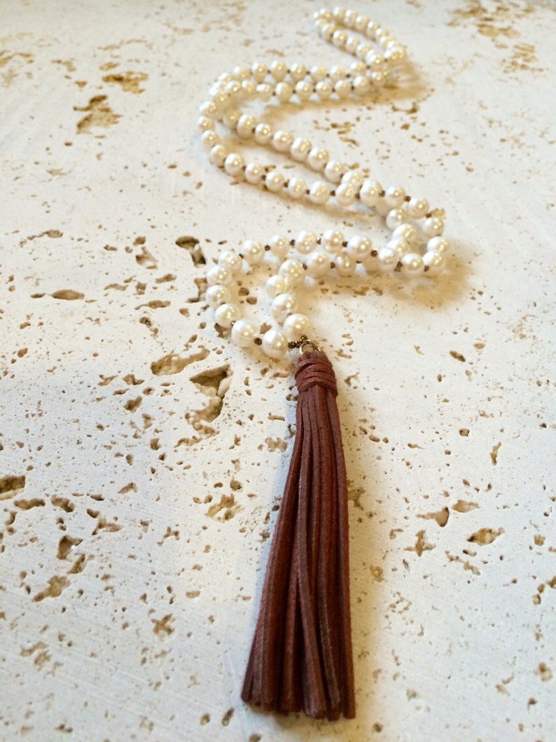 Long Freshwater Pearl Tassel Necklace,tassel necklace,Pearl Tassel Necklace,yoga pearl necklace,pearl tassel,pearl necklace with leather tas
