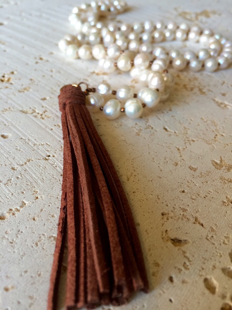 Long Freshwater Pearl Tassel Necklace,tassel necklace,Pearl Tassel Necklace,yoga pearl necklace,pearl tassel,pearl necklace with leather tas