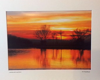 Sunset Photograph, Norfolk Broads, Photography Print,  Signed A3 Limited Edition Landscape Color Photograph in 50cm x 40cm 20"x 16" Mount.