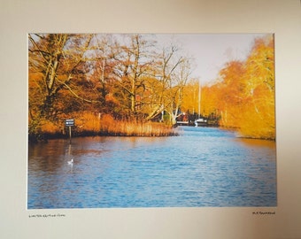 Womack Staithe, Norfolk Broads, Norfolk Print Countryside, Signed Limited Edition A3 Landscape Autumn Color Photograph, 50cm x 40cm Mount
