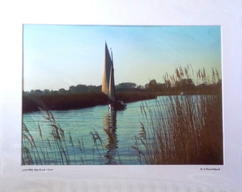 Norfolk Broads Print, Sailing Yacht, Hunter Craft, Signed Limited Edition A3 Landscape Color Photograph, 50 cm x 40 cm (20"x16") Mount.