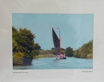 Norfolk Wherry Print, Norfolk Broads, Sailboat, Signed Limited Edition A4 Landscape Color Photograph, 40cm x 30cm (16” x 12”) Mount