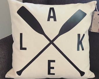 LAKE Pillow with Paddles - Custom Pillow Case - Decorative Pillow Cover - Housewarming Gift - Wedding Gift