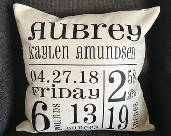 Birth Announcement Pillow Cover - Birth Stats Pillow Cover - Personalized Baby Pillow Cover - Baby Stats - Baby Shower Gift - Baby Nursey