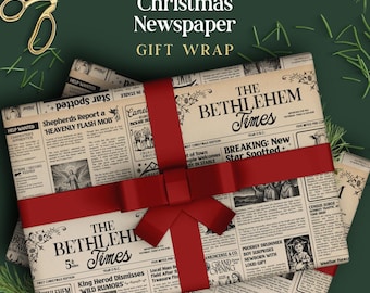 Bethlehem Newspaper Christmas Gift Wrap – Vintage Biblical Humor, Funny Nativity Wrapping paper