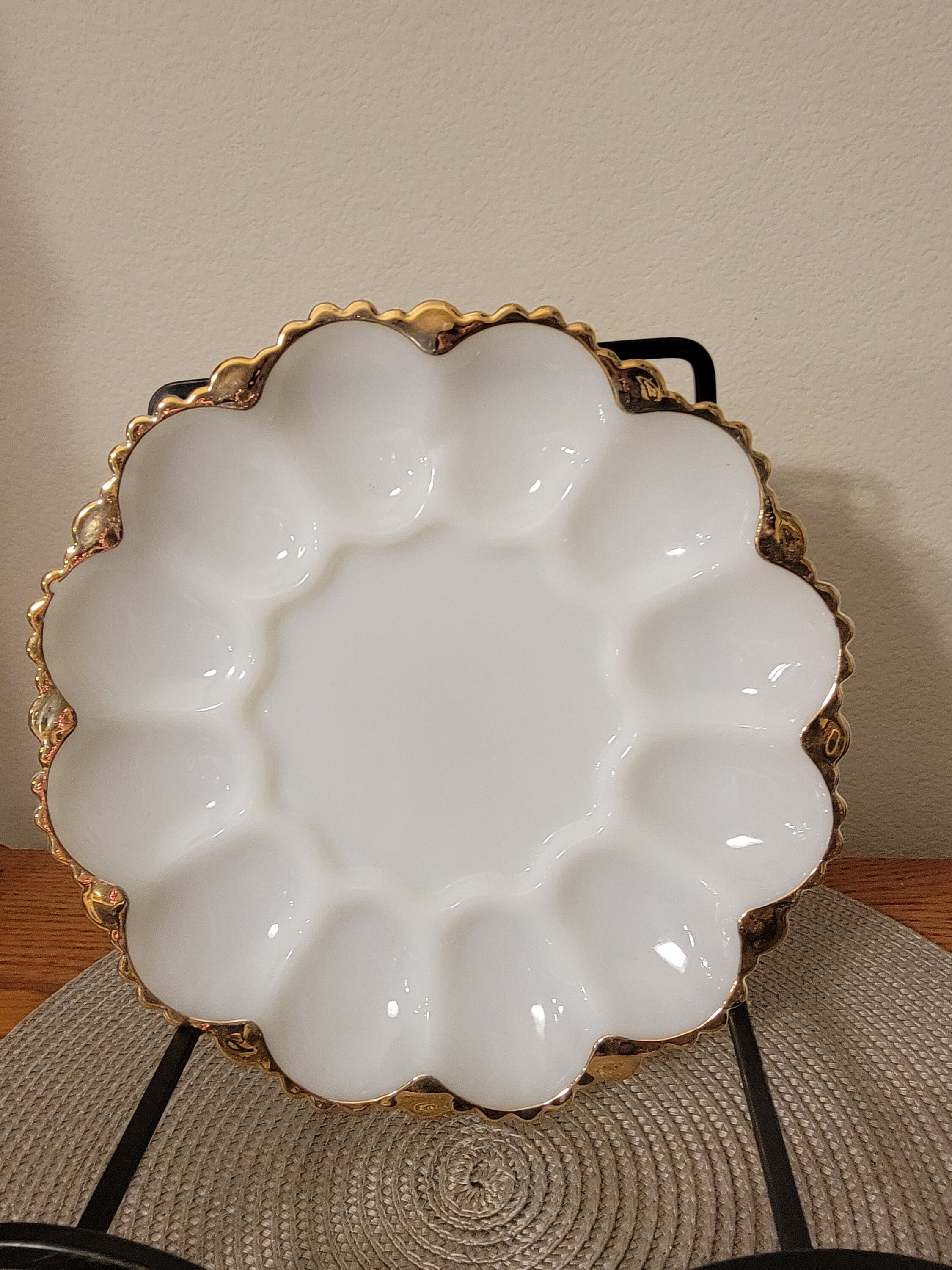 Vintage Deviled Milk Glass Egg Plate Anchor Hocking With Gold Trim Etsy