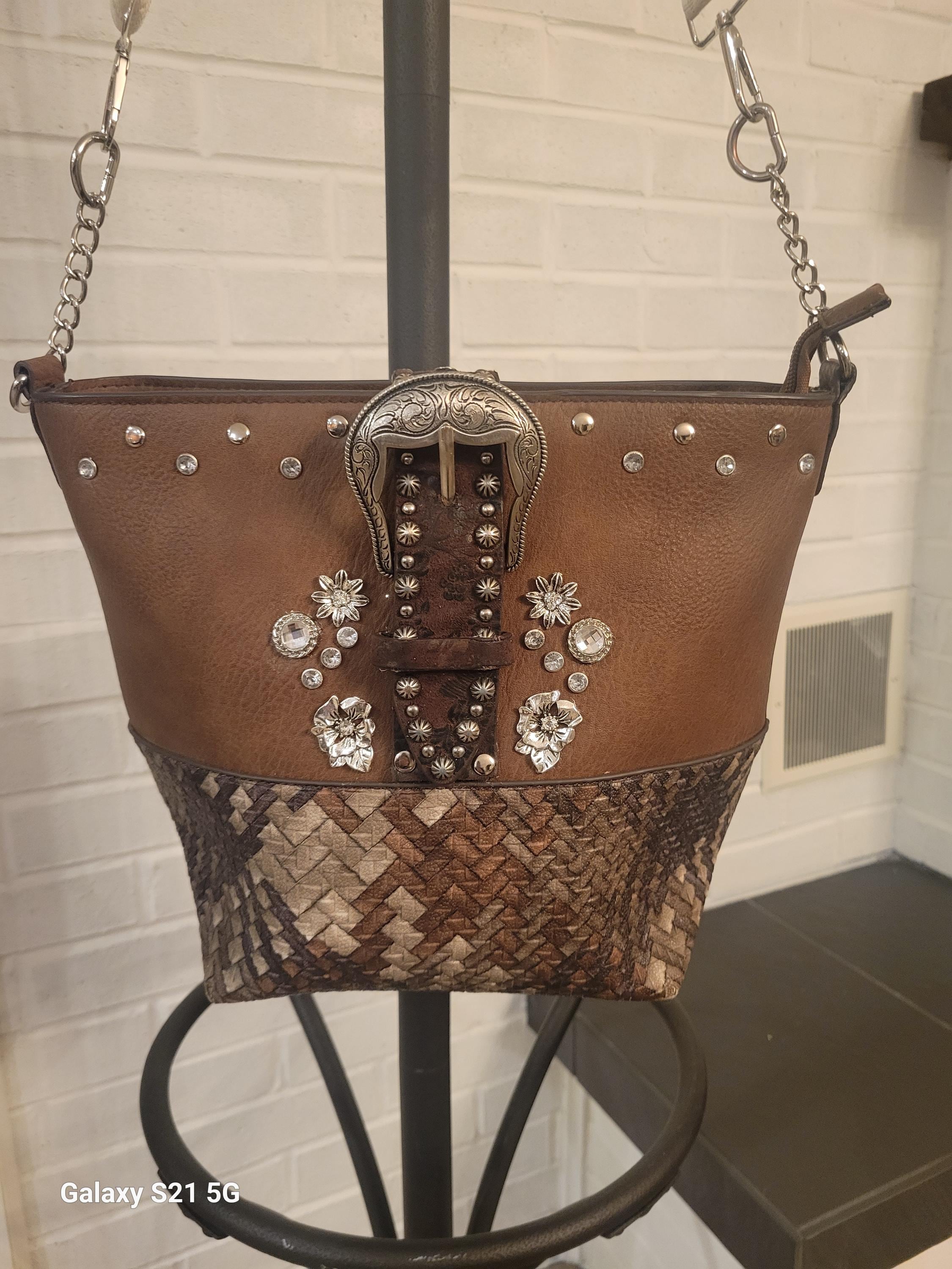 Purse Upcycled Western Look with New Strap Leather Look