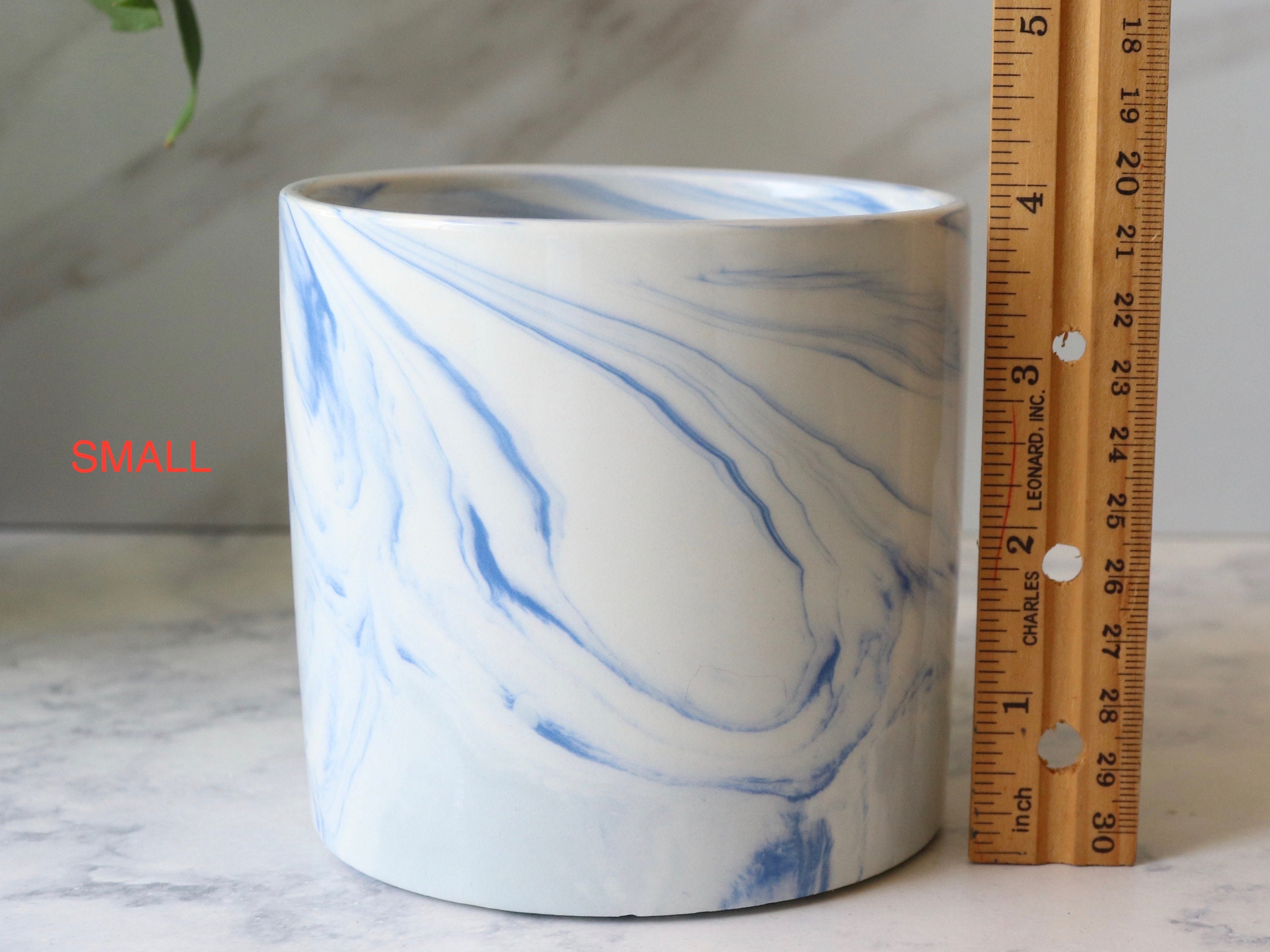 Marble Planter With Drainage Beautiful Smoky Blue Marble Etsy