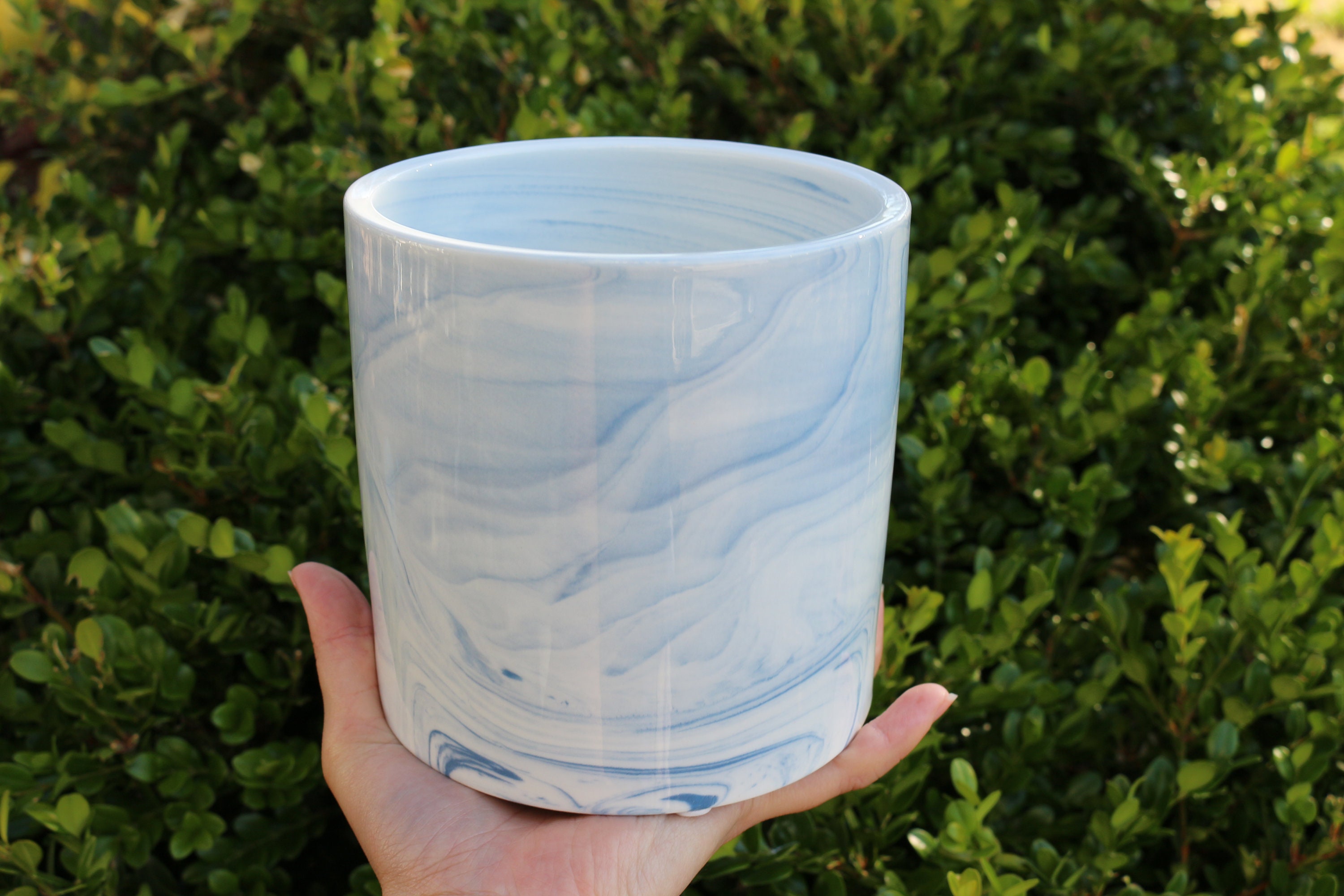 Marble Planter With Drainage Beautiful Smoky Blue Marble Etsy