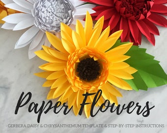 Modelo de flor de papel | Modelo de margarida de papel | flor de papel gigante | cenário de flores faça você mesmo | modelo de crisântemo | flor de papel | gérbera