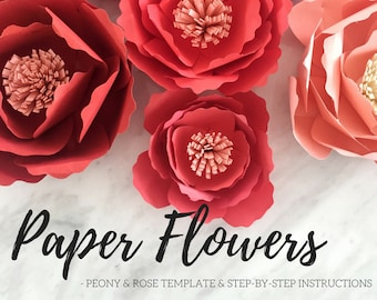 Paper flower template | paper peony | giant paper flower | paper flower backdrop | large paper flower | rose template |  flower template