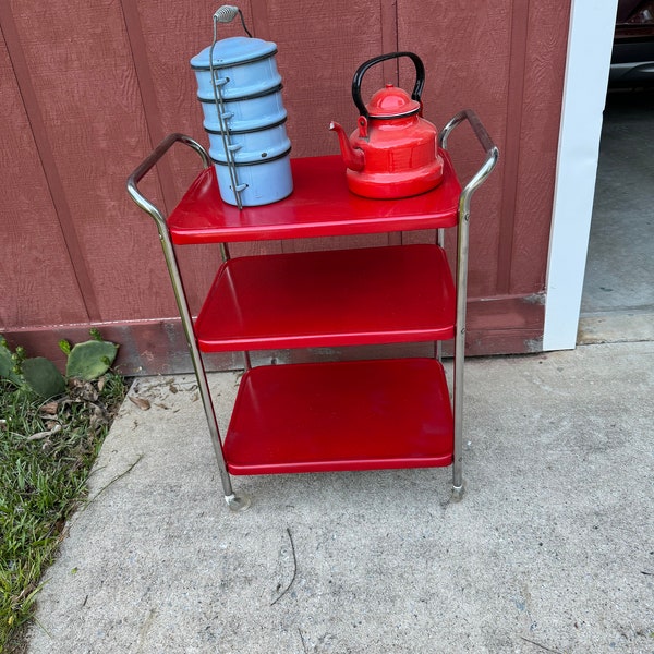 Cosco Vintage 60's Red (painted) 3 Tier Bar Utility Table Cart Medium Duty