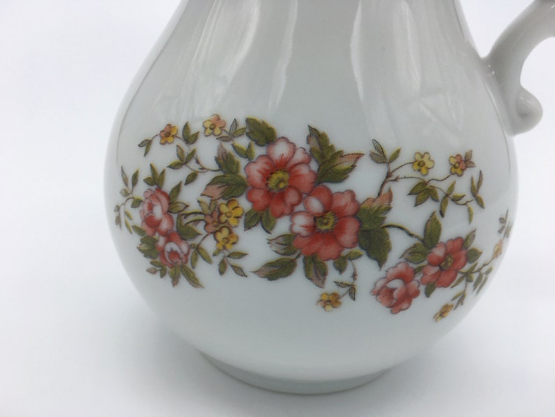 Vintage Small White Pitcher Vase With Red Flowers and Green Etsy