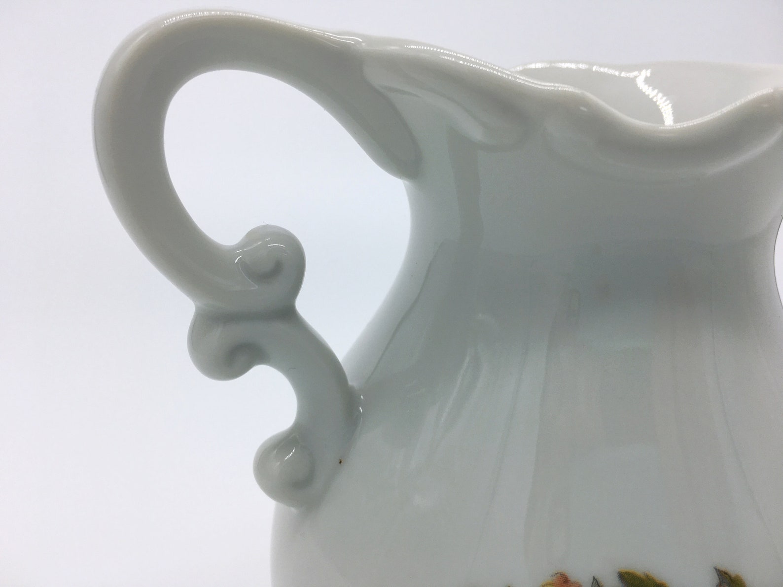 Vintage Small White Pitcher Vase With Red Flowers and Green Etsy