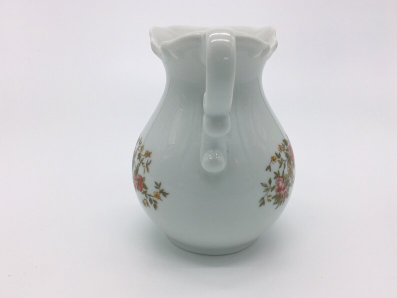 Vintage Small White Pitcher Vase With Red Flowers and Green Etsy