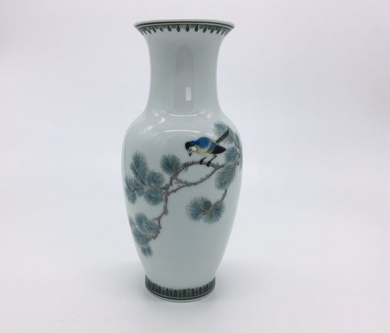 Vintage White And Blue With Blue Bird Large Tall Decorative Etsy