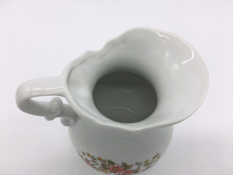 Vintage Small White Pitcher Vase With Red Flowers and Green Etsy