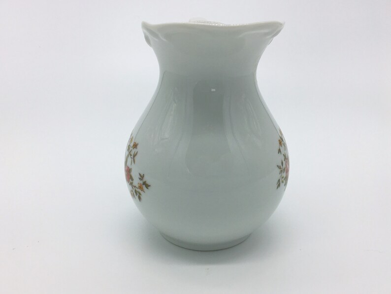 Vintage Small White Pitcher Vase With Red Flowers and Green Etsy