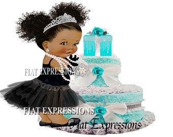 Breakfast at Tiffany's Girl 2 Tier Diaper Cake/Breakfast at Tiffany's Baby Shower Centerpiece and Gift