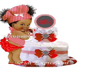 Baby-Q Girl Red 2 Tier Diaper Cake and Baby-Q Baby Shower Centerpiece & Gift