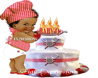 Baby-Q Boy Red 2 Tier Diaper Cake and Baby-Q Baby Shower Centerpiece & Gift