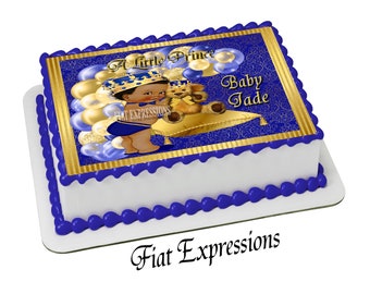 Prins & teddybeer babyshower eetbare taart afbeelding koningsblauw goud digitaal bestand