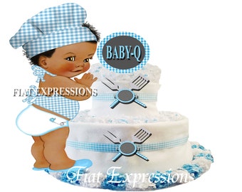 Baby-Q Boy Blue 2 Tier Diaper Cake and Baby-Q Baby Shower Centerpiece & Gift