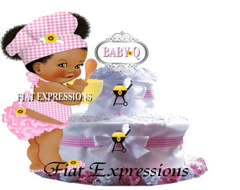 Baby-Q Girl Pink and Sunflower 2 Tier Diaper Cake and Baby-Q Baby Shower Centerpiece & Gift