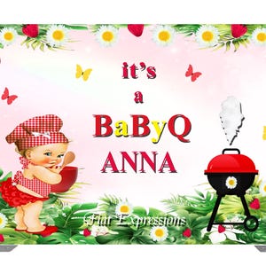 Baby-Q Girl Baby Shower Backdrop Digital File, Baby Shower Poster, Baby-Q Baby Shower Sign, Baby-Q Banner