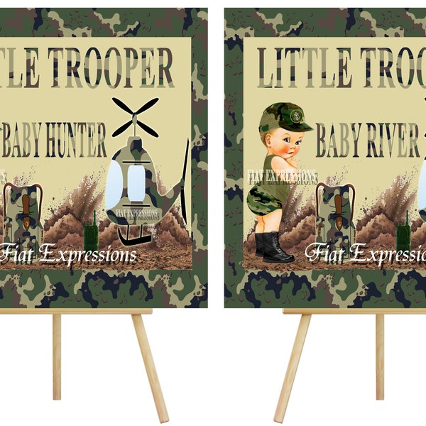 Army Military Camo Boy with Helicopter & Walkie Talkie Baby Shower Sign DIGITAL