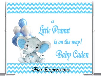 Fondo de baby shower con elefante azul chevron y globos, archivo digital DIGITAL