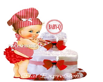 Baby-Q Girl Red 2 Tier Diaper Cake and Baby-Q Baby Shower Centerpiece & Gift