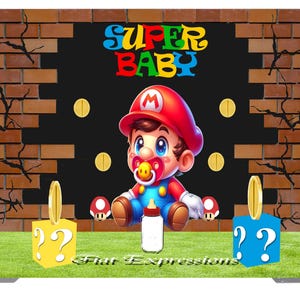 Super Baby & Brick Wall Baby Shower Poster Backdrop Digital File DIGITAL